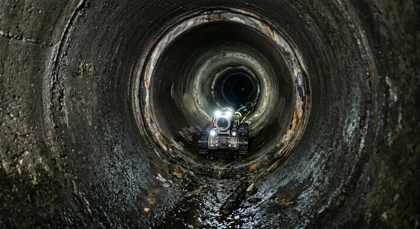 Robotic sewer camera inspecting pipe interior for Sewer Line Cleaning in Newmarket